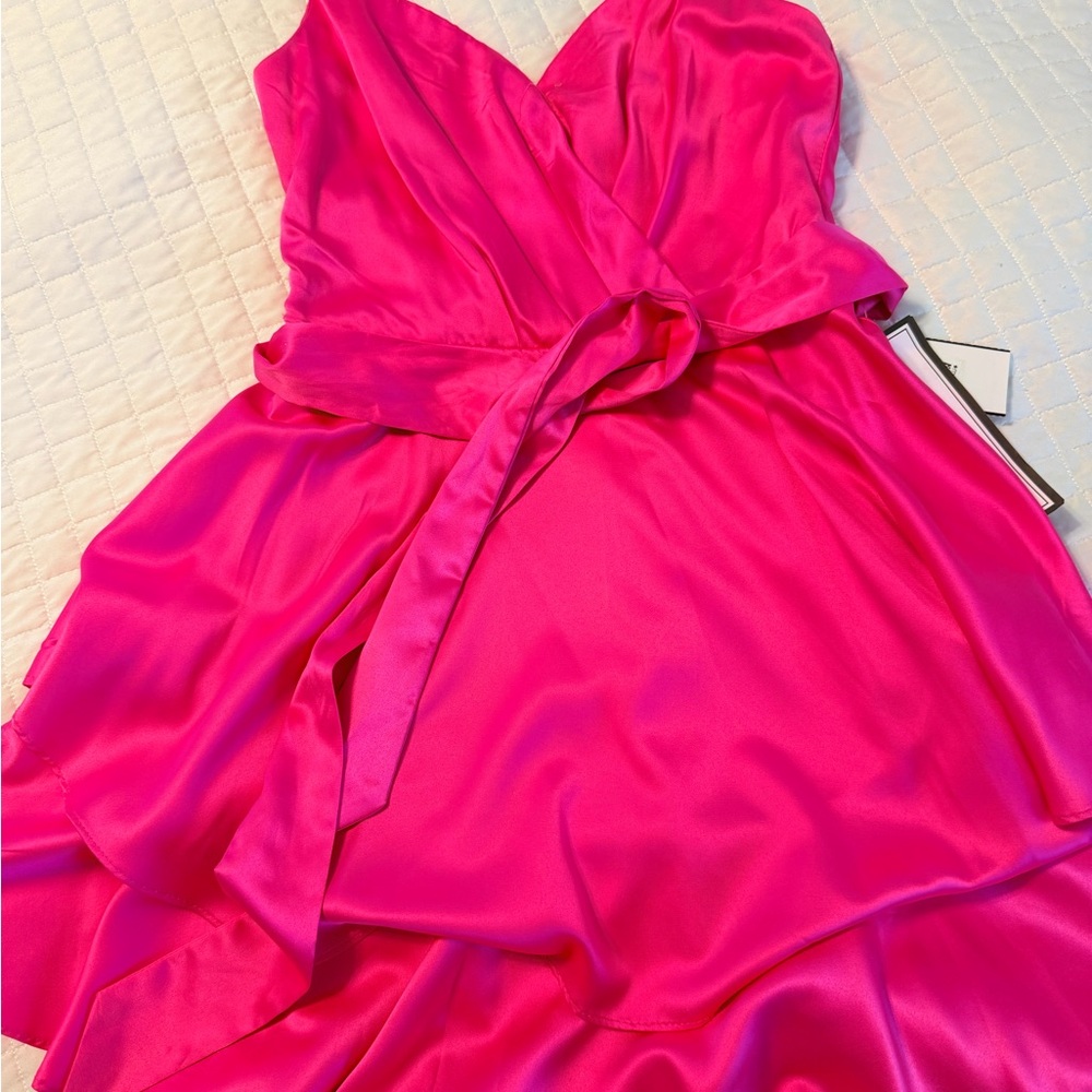 B Darlin Hot Pink Satin A-Line Dress